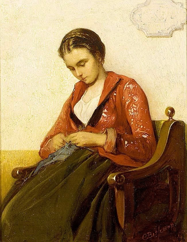 Giovane ragazza che lavora a maglia